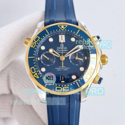 TVS Factory Swiss Clone Omega Cal.9900 Seamaster 300m Two-tone Blue Rubber Strap Watch 